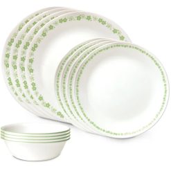 Corelle Durable Dinnerware Spring Blossom Green 12-piece Dinnerware Set, Service for 4