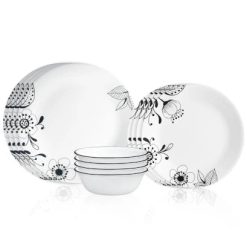 Corelle Durable Dinnerware Inked Poppy 12-piece Dinnerware Set, Service for 4