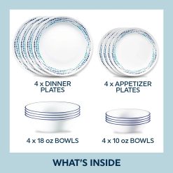 Alternative view of Corelle Durable Dinnerware Ocean Blues 16-piece Mugless Dinnerware Set, Service of 4