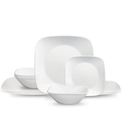 Corelle Durable Dinnerware Square? Pure White 12-piece Dinnerware Set with Appetizer Plates, Service for 4