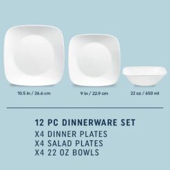 Alternative view of Corelle Durable Dinnerware Square? Pure White 12-piece Dinnerware Set, Service for 4
