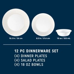 Alternative view of Corelle Durable Dinnerware Hushed Lines 12-piece Dinnerware Set, Service for 4