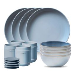 Corelle Durable Dinnerware Stoneware 16-piece Dinnerware Set, Service for 4, Nordic Blue