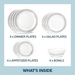 Alternative view of Corelle Durable Dinnerware Brushed Silver 16-piece Dinnerware Set, Service for 4