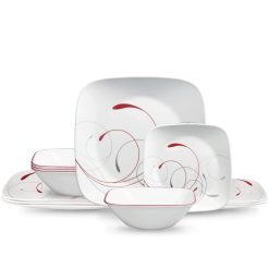 Corelle Durable Dinnerware Square Splendor 12-piece Dinnerware Set with Appetizer Plates, Service for 4