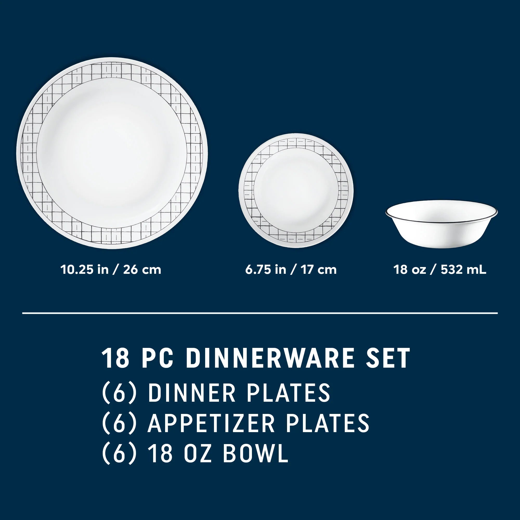 Corelle Durable Dinnerware Delicate Grid 18-piece Dinnerware Set, Service for 6 - Image 10
