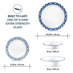 Alternative view of Corelle Durable Dinnerware Cobalt Circles 16-piece Mugless Dinnerware Set, Service of 4