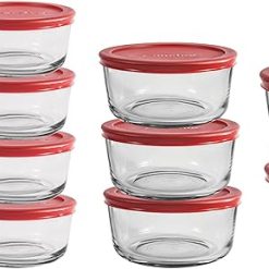 Corelle Durable Dinnerware Anchor Hocking 26 Piece Glass Storage Containers with Lids (13 Glass Food Storage Containers & 13 Red SnugFit Lids)