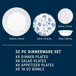 Alternative view of Corelle Durable Dinnerware Botanical Stripes 32-piece Dinnerware Set, Service for 8