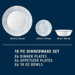 Alternative view of Corelle Durable Dinnerware Nautical Stripes 18-piece Dinnerware Set, Service for 6