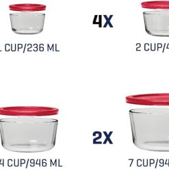 Alternative view of Corelle Durable Dinnerware Anchor Hocking 26 Piece Glass Storage Containers with Lids (13 Glass Food Storage Containers & 13 Red SnugFit Lids)