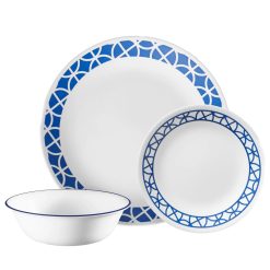 Corelle Durable Dinnerware Cobalt Circles 12-piece Mugless Dinnerware Set, Service of 4