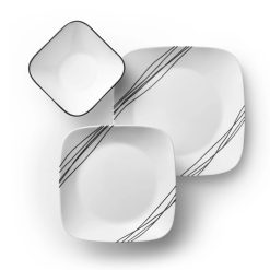 Corelle Durable Dinnerware Square Simple Sketch 18-piece Dinnerware Set, Service for 6