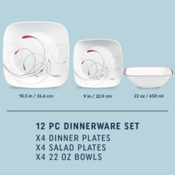 Alternative view of Corelle Durable Dinnerware Square Splendor 12-piece Dinnerware Set, Service for 4