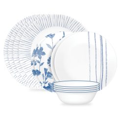 Corelle Durable Dinnerware Botanical Stripes 12-piece Dinnerware Set, Service for 4