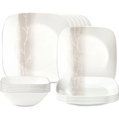 Corelle Durable Dinnerware Square Wandering Grove 18-piece Dinnerware Set, Service for 6