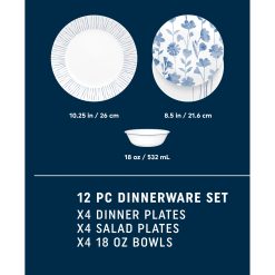 Alternative view of Corelle Durable Dinnerware Botanical Stripes 12-piece Dinnerware Set, Service for 4