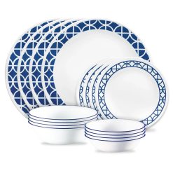 Corelle Durable Dinnerware Cobalt Circles 16-piece Mugless Dinnerware Set, Service of 4