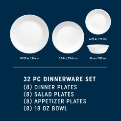 Alternative view of Corelle Durable Dinnerware Shimmering White 32-piece Dinnerware Set, Service for 8